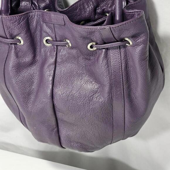 Vintage Sylvain Lefebvre Purple Leather Shoulder Bag Purse Drawstring Tassels - Picture 5 of 15